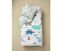 Parure housse de couette + taie d'oreiller enfant DINO MANIA blanc