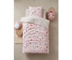 Parure housse de couette + taie d'oreiller enfant COEURS EN FETE rose / multicolore