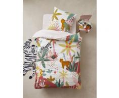 Parure housse de couette + taie d'oreiller enfant PINK JUNGLE écru / multicolore