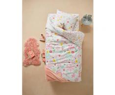 Parure housse de couette + taie d'oreiller enfant polyester et coton FLOR’AILES blanc imprimé