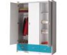 Armoire enfant laqué blanc et bleu 3 portes 3 tiroirs