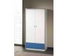 Armoire enfant laqué blanc et bleu 2 portes 1 tiroir