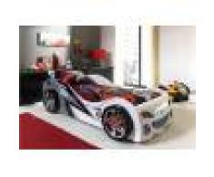 Lit enfant voiture de course blanc et noir 90x200