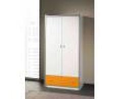 Armoire enfant laqué blanc et orange 2 portes 1 tiroir