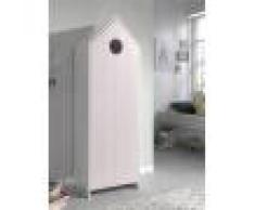 Armoire enfant blanc 1 porte rose 3 étagères
