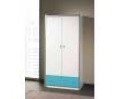 Armoire enfant laqué blanc et bleu turquoise 2 portes 1 tiroir