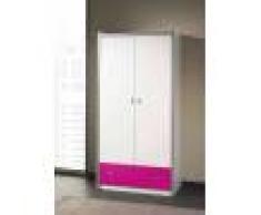 Armoire enfant laqué blanc et fuchsia 2 portes 1 tiroir