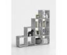 Terre de Nuit Bibliothèque escalier 10 cases en bois gris - BI13009