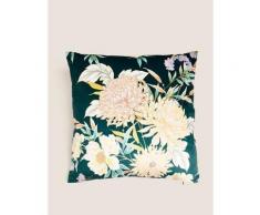 Coussin en velours à motif fleuri décoratif - Bleu Canard Assorti