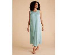 Womens M&S Collection Chemise de nuit coupe longue 100 % coton à bordures brodées - Aqua Marine