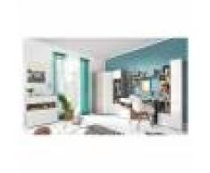 CRDIS Armoire d'angle enfant en bois, 2 portes, 5 niches, Gamme Elche Beton, Blanc et Chêne