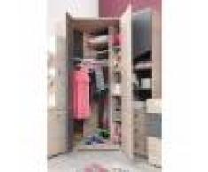 CRDIS Armoire d'angle enfant en bois chêne et gris, 2 portes, Gamme Faro