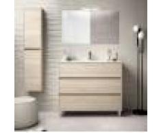 CAESAROO Meuble de salle de bain sur le sol 100 cm marron Caledonia avec lavabo en porcelaine Avec miroir et lampe LED