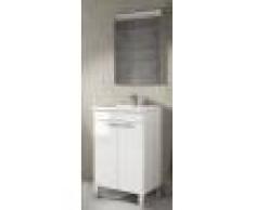 CAESAROO Meuble de salle de bain sur le sol 50 cm blanc brillant avec miroir Blanc brillant - Avec colonne et lampe LED