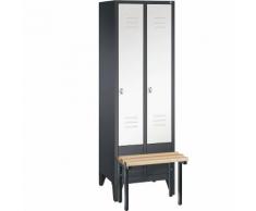 Vestiaire CLASSIC avec banc frontal 2 compartiments, largeur compartiments 300 mm | CP