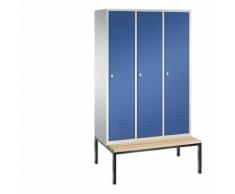 Vestiaire CLASSIC avec banc monté en dessous 3 compartiments, largeur compartiments 400 mm | CP