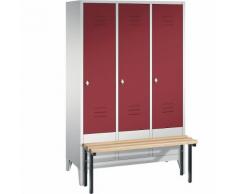 Vestiaire CLASSIC avec banc frontal 3 compartiments, largeur compartiments 400 mm | CP