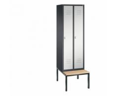 Vestiaire CLASSIC avec banc monté en dessous 2 compartiments, largeur compartiments 300 mm | CP