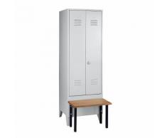 Vestiaire avec banc frontal portes à parois pleines, largeur compartiments 600 mm, 1 compartiment | Wolf