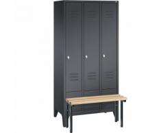 Vestiaire CLASSIC avec banc frontal 3 compartiments, largeur compartiments 300 mm | CP