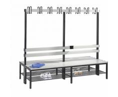 Banc de vestiaire BASIC double face barre à patères, grille pour chaussures, plastique | CP
