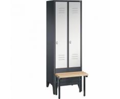 Vestiaire CLASSIC avec banc frontal 2 compartiments, largeur compartiments 300 mm | CP