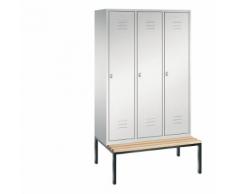 Vestiaire CLASSIC avec banc monté en dessous 3 compartiments, largeur compartiments 400 mm | CP