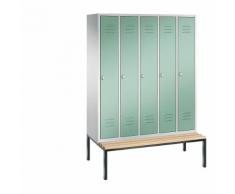 Vestiaire CLASSIC avec banc monté en dessous 5 compartiments, largeur compartiments 300 mm | CP