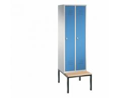 Vestiaire CLASSIC avec banc monté en dessous 2 compartiments, largeur compartiments 300 mm | CP