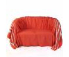 Fouta Futée ISTANBUL - Jeté de canapé coton rouge lurex rayures argent 200 x 300