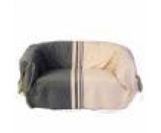 Fouta Futée TANGER - Jeté de canapé 100% coton rayures écru et taupe 200 x 300