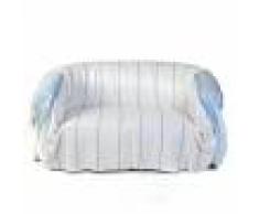 Fouta Futée CARTHAGE - Jeté de canapé 100% coton blanc rayures bleu 200 x 300