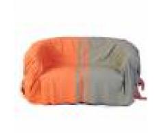 Fouta Futée TANGER - Jeté de canapé coton rayures orange vert amande 200 x 300