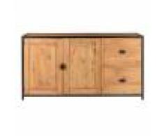 Grenier Alpin Enfilade pin massif ciré et métal 2 portes + 2 tiroirs