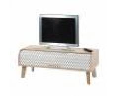 Maisonetstyles Meuble TV 114 cm chêne et rideau décor vagues