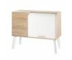 Maisonetstyles Meuble d'entrée chêne/blanc avec 3 tiroirs chêne et rideau blanc