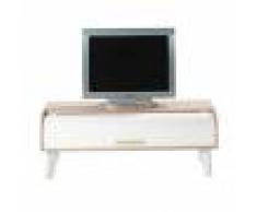 Maisonetstyles Meuble TV 114 cm chêne/blanc et rideau blanc