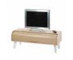 Maisonetstyles Meuble TV 114 cm chêne/blanc et rideau chêne