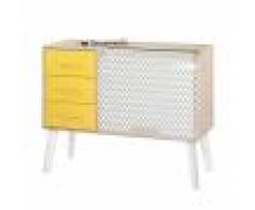 Maisonetstyles Meuble d'entrée chêne/blanc tiroirs jaunes et rideau décor vagues