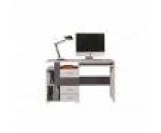 CRDIS Bureau enfant en bois melamine lasure blanc et gris,, niches,, tiroirs, Gamme Evora