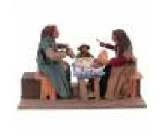 Scène famille à table avec enfant 24 cm mouvement crèche Naples