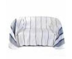 Fouta Futée CASABLANCA - Jeté de canapé coton fond blanc rayures bleu 200 x 300