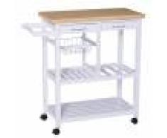 Homcom Desserte chariot de cuisine multi-rangements blanc