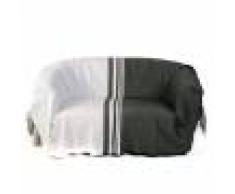 Fouta Futée TANGER - Jeté de canapé 100% coton rayures noir et blanc 200 x 300