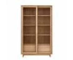 ETHNICRAFT meuble buffet WAVE avec 2 portes coulissantes et 2 tiroirs (Naturel - chêne / verre)