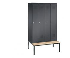 Vestiaire CLASSIC avec banc monté en dessous 4 compartiments, largeur compartiments 300 mm | CP