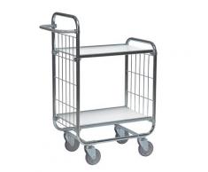 Chariot à tablettes galvanisé 2 tablettes, 4 roulettes dont 2 avec frein | Kongamek