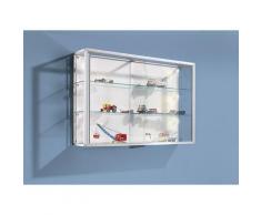 Vitrine murale cadre aluminium anodisé argent, 2 tablettes en verre