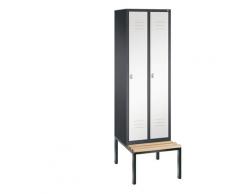 Vestiaire CLASSIC avec banc monté en dessous 2 compartiments, largeur compartiments 300 mm | CP