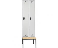 Vestiaire et armoire multi-usage avec banc, 2 compartiments, largeur 600 mm | EUROKRAFTpro